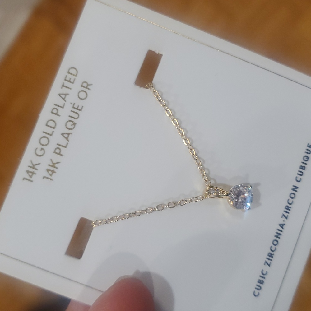 14k Gold Plated Necklace with 1kt Solitaire Cubic Zirconia Pendant